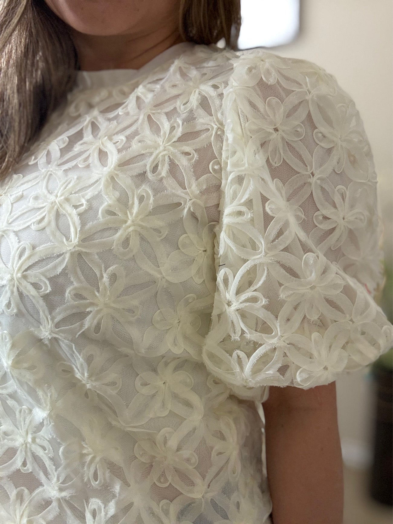 Esme Floral Lace Puff Sleeve Blouse – Ivory