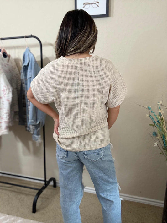 Veilora Lace Yoke Textured Top - Beige