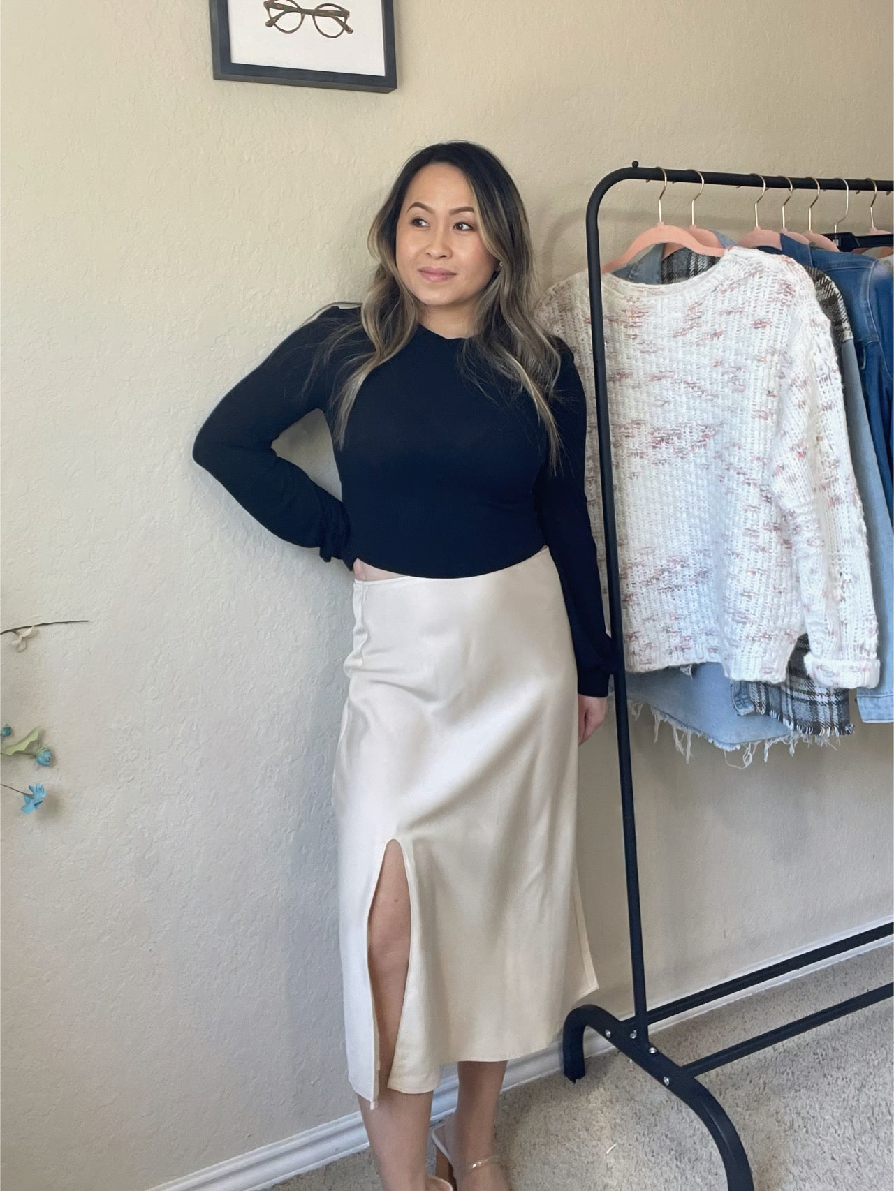 Satin Midi Skirt with Side Slit – Elegant & Versatile