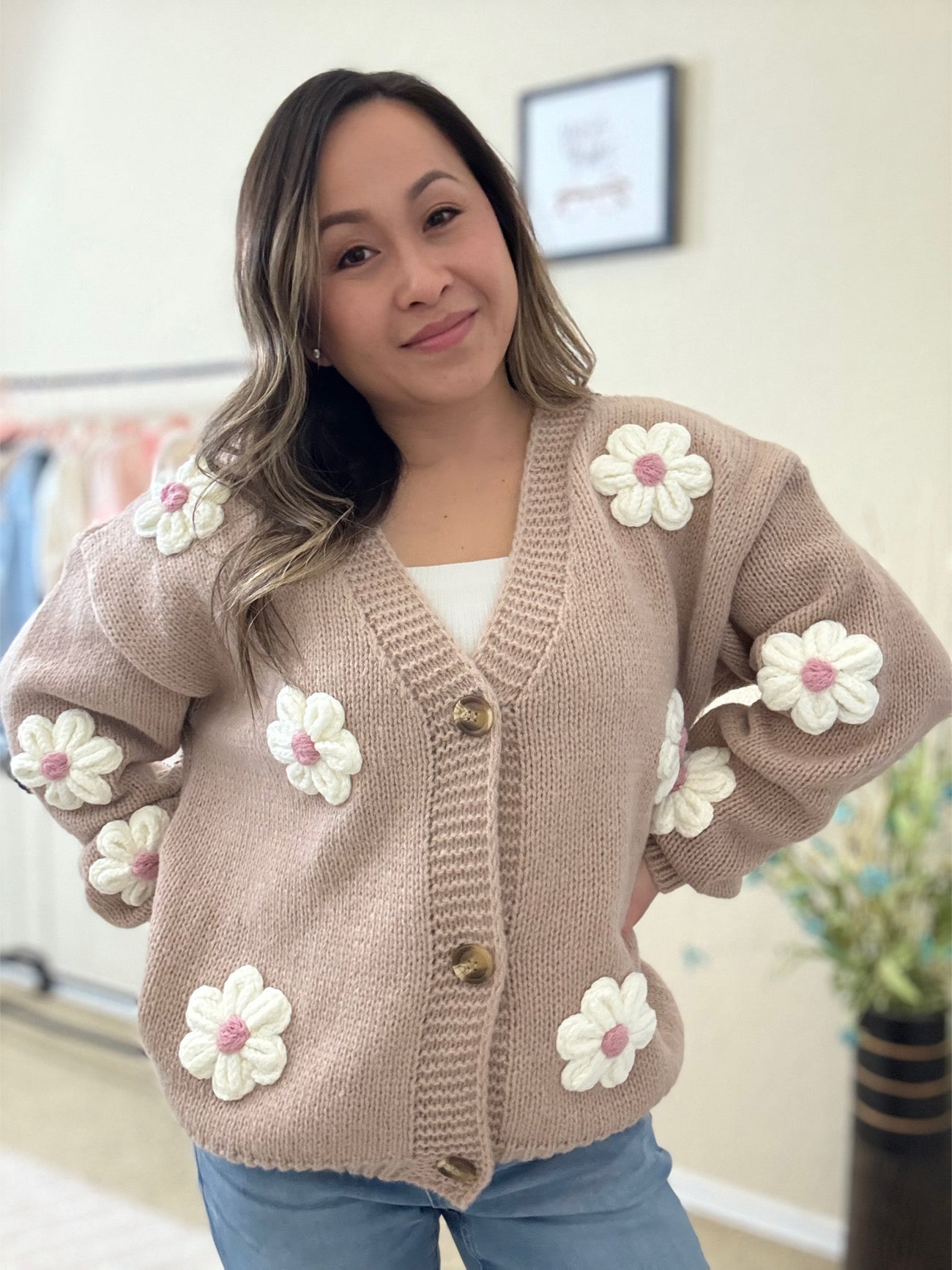 Lili Flower Cardigan – Cozy Floral Knit Sweater