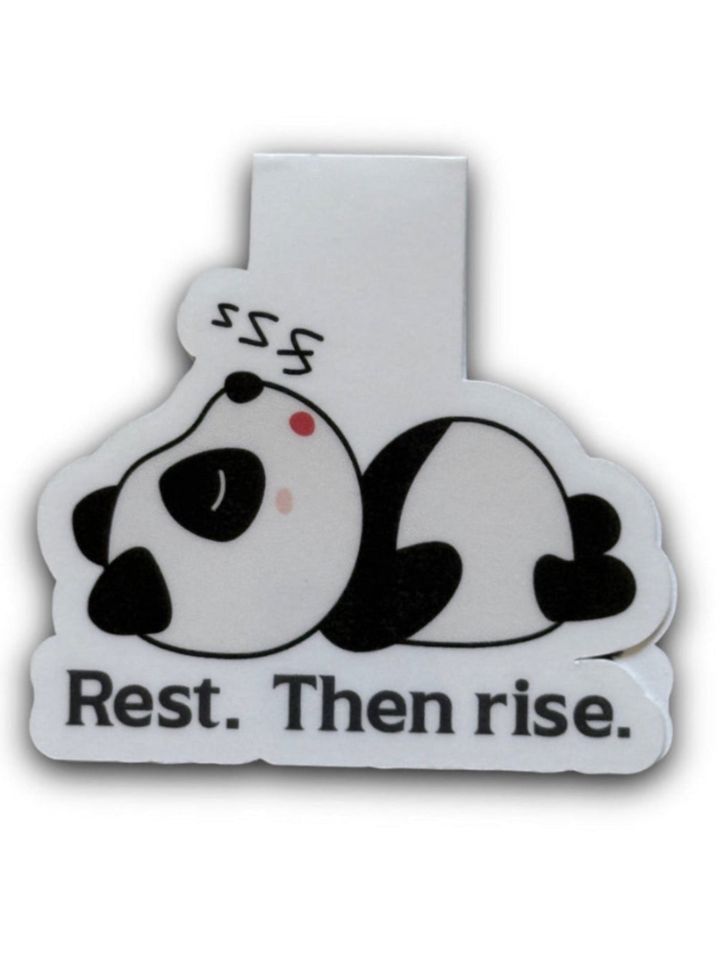 Sticker with a panda and text 'Rest. Then rise.' on a white background