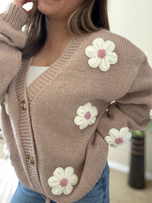 Lili Flower Cardigan – Cozy Floral Knit Sweater