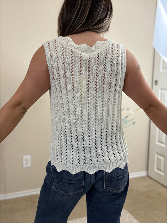 Kiana Scallop Rib Edging V-Neck Tie Front Knitted Vest – Timeless Style