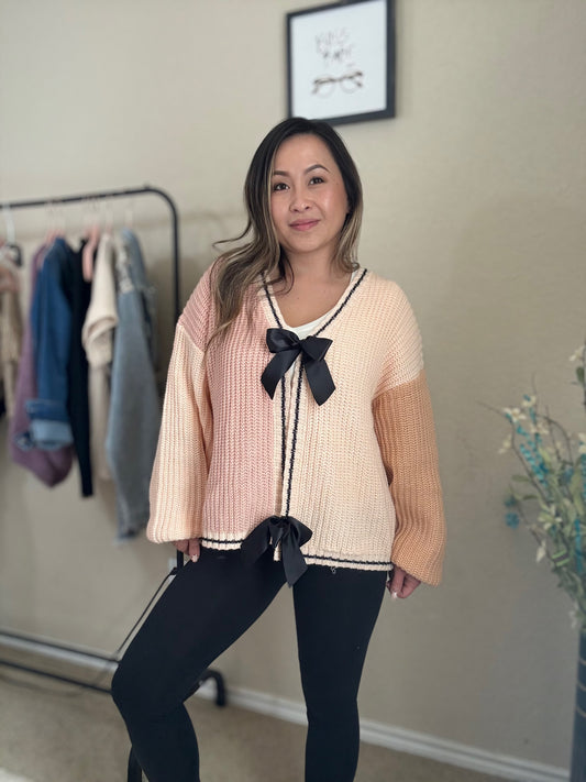 Emily Bow Front Colorblock Knit Cardigan