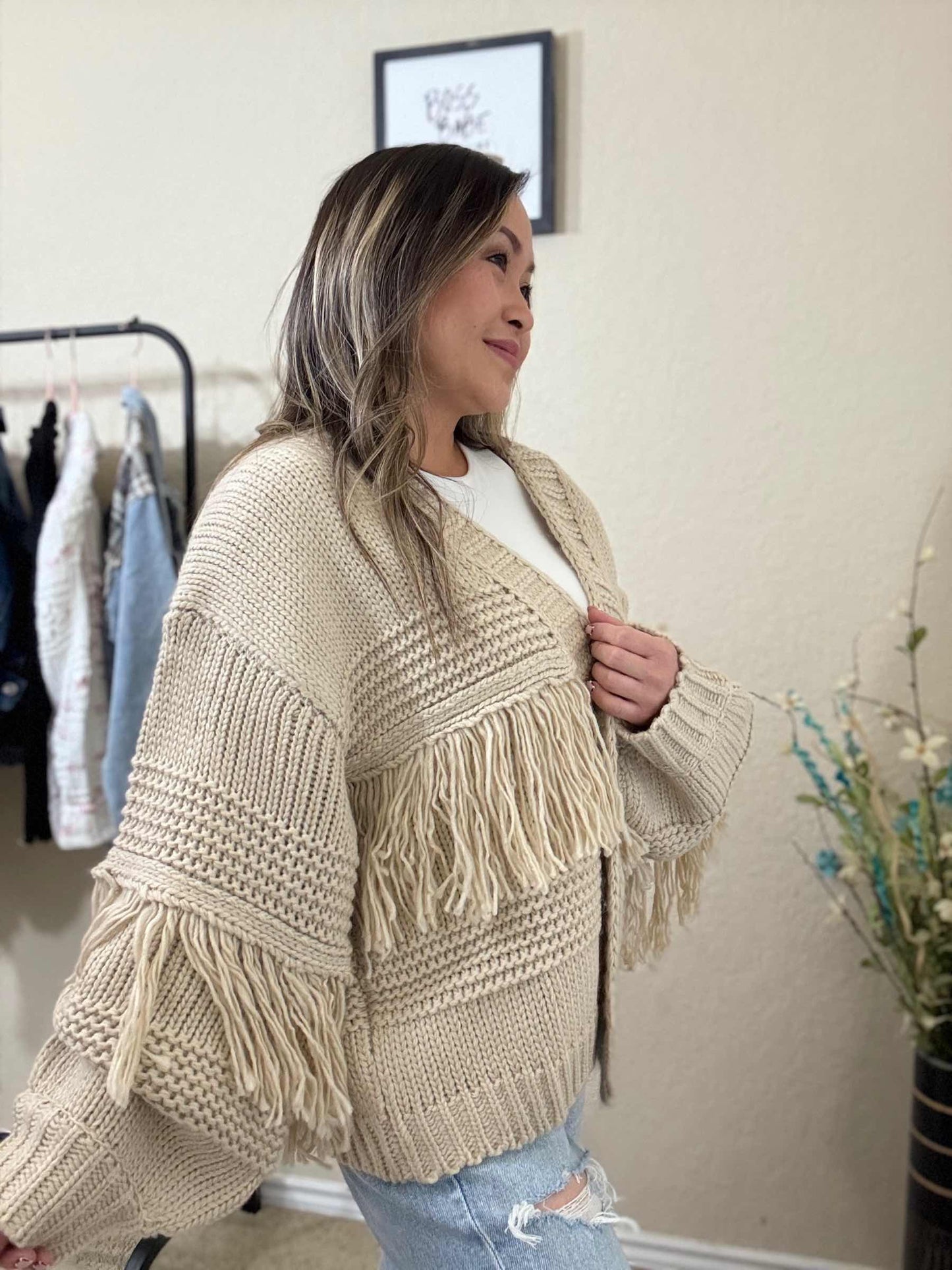 Camelia- Fringe Knit Sweater-Cream