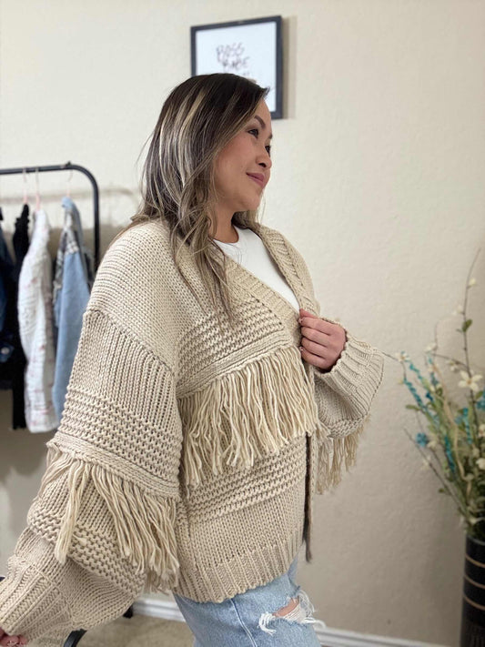 Camelia- Fringe Knit Sweater-Cream