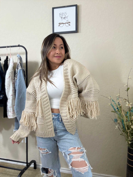Camelia- Fringe Knit Sweater-Cream