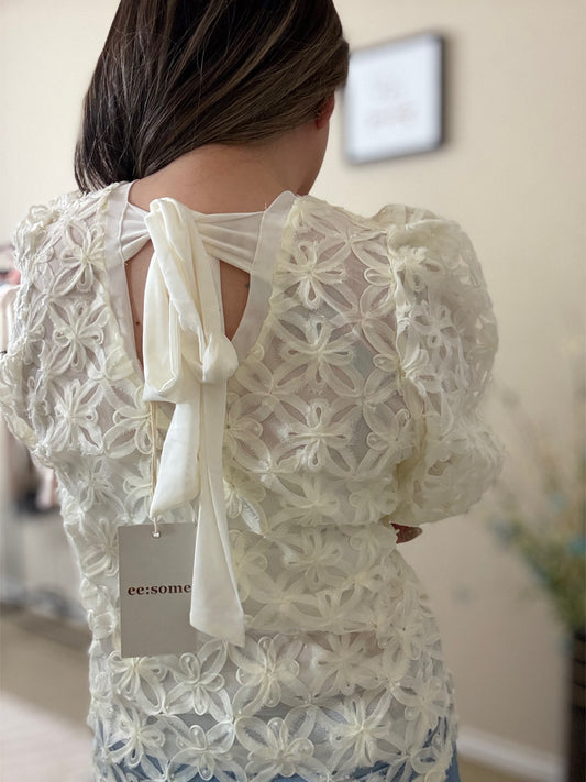 Esme Floral Lace Puff Sleeve Blouse – Ivory