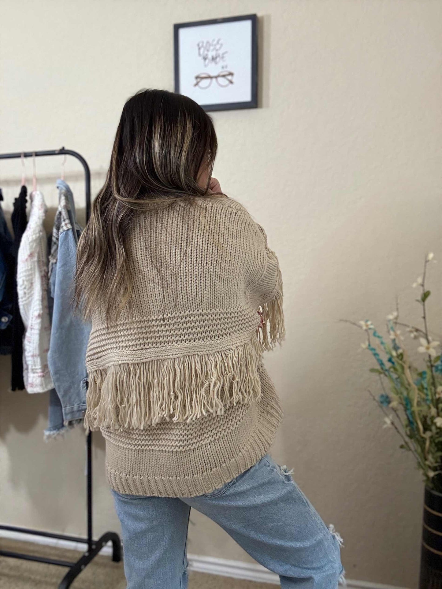 Camelia- Fringe Knit Sweater-Cream