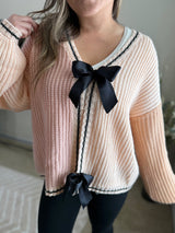 Emily Bow Front Colorblock Knit Cardigan