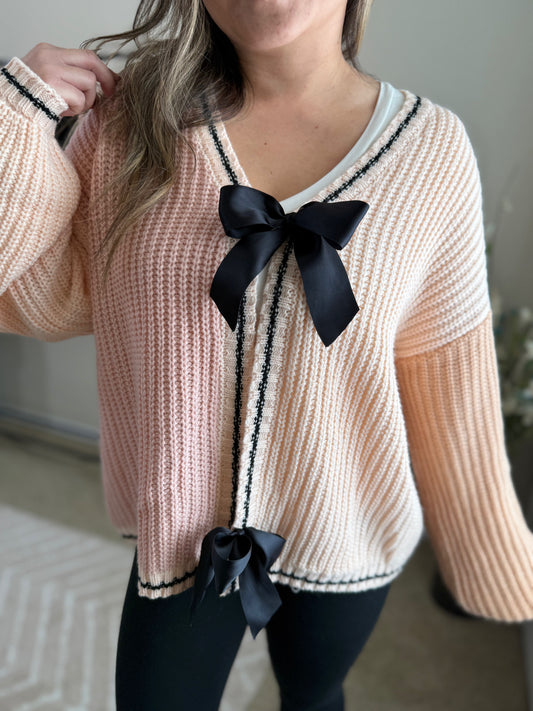 Emily Bow Front Colorblock Knit Cardigan