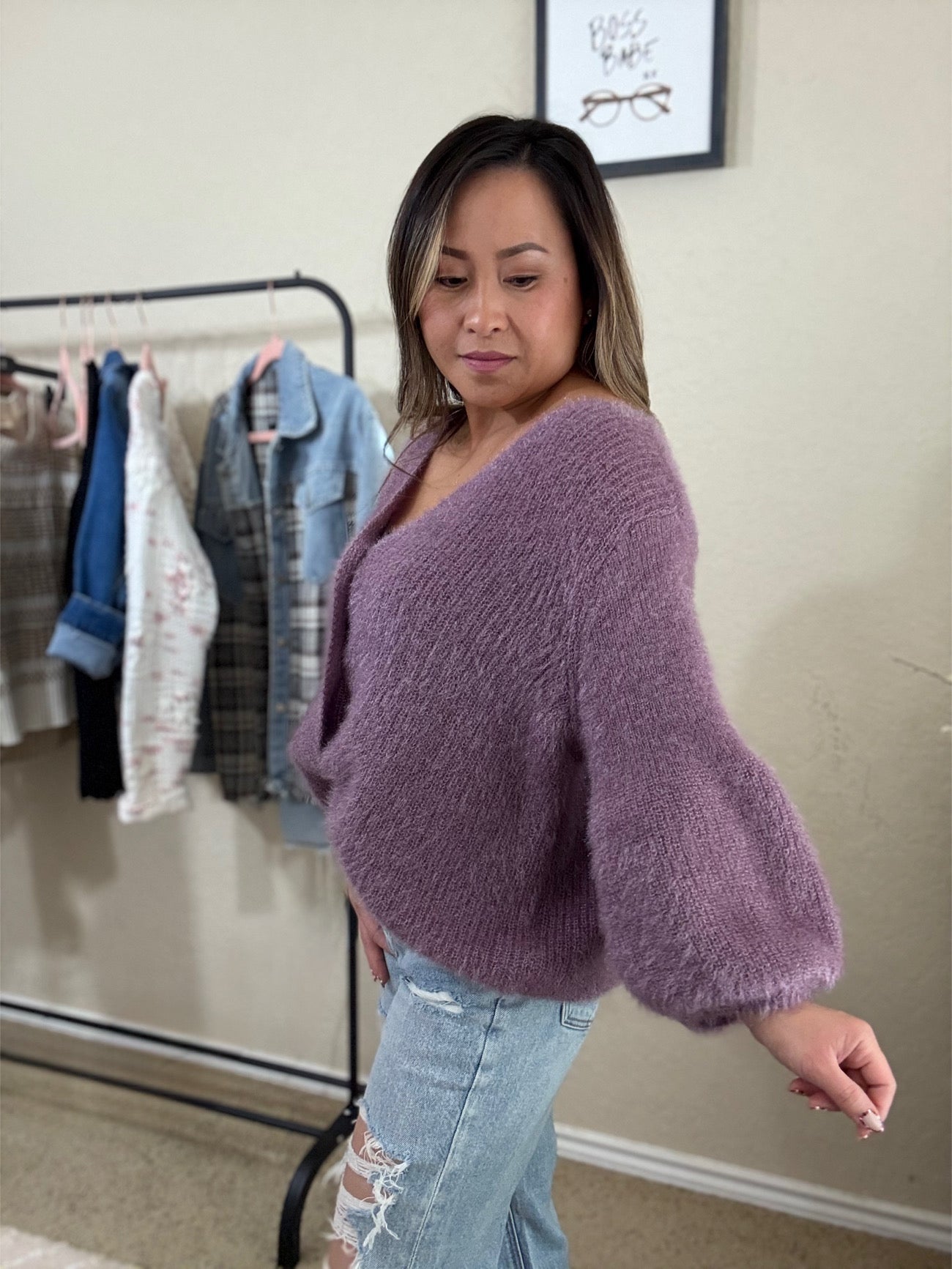 Amelia Oversized Cozy Knit Cardigan - Purple