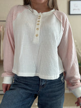 Eleanor Color Block Henley Top – Pink & Ivory