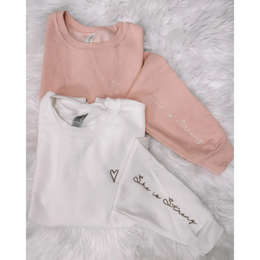She Is Strong Embroidered  Sweatshirt -crewneck
