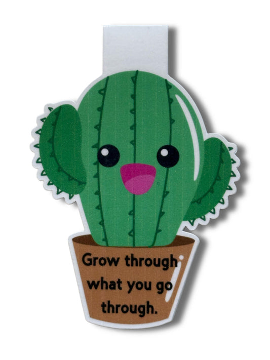 Cute cartoon cactus with a motivational quote on a white background