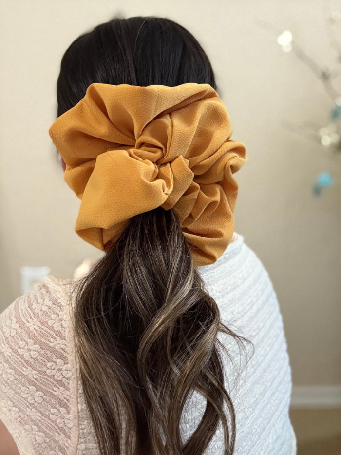 golden glow scrunchie, handmade and oversized for thick or long hair