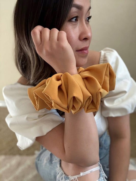 golden gold scrunchie, handmade and oversized for thick or long hair