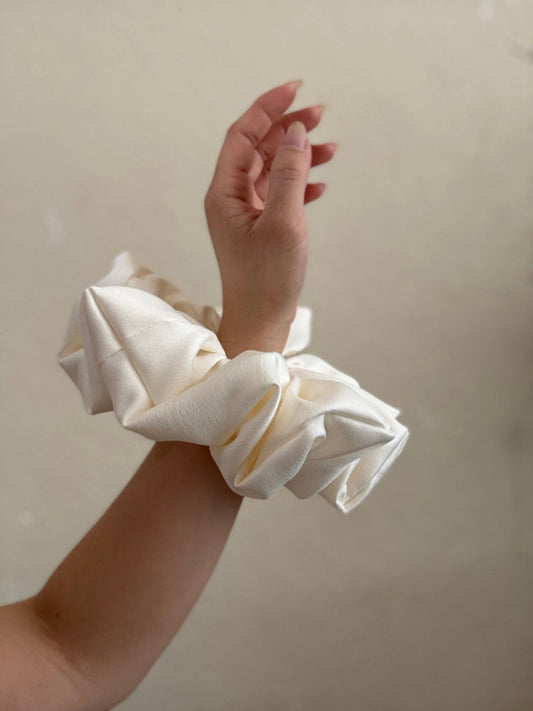 Ivory Whisper- Matte Satin Scrunchie XL